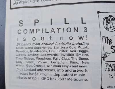 ad for Spill-3 compilation in Salty and Delicious zine, 1995